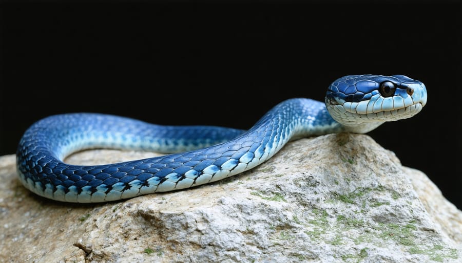 Endemic Blue Racer snake on Pelee Island displaying its distinctive coloring