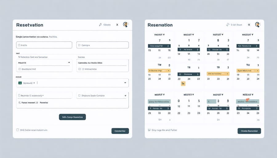 Visual comparison of single reservation versus multiple reservations booking interfaces
