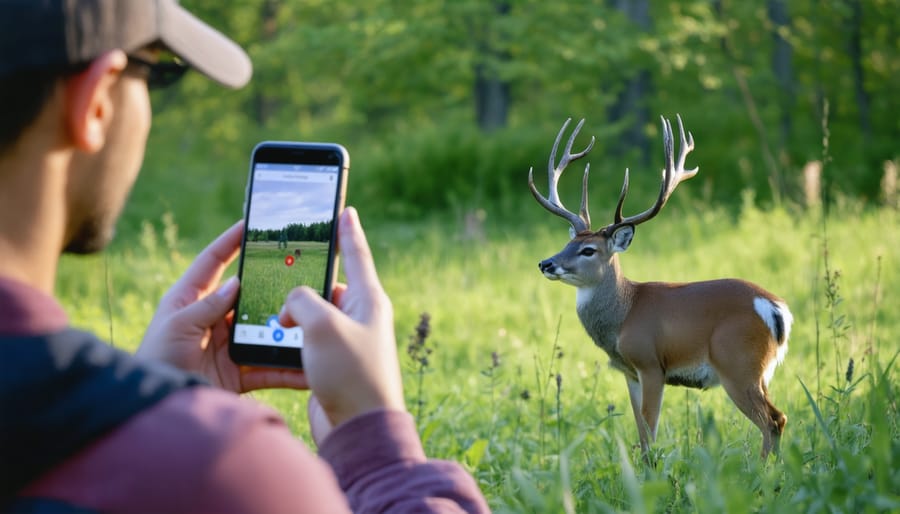 Park visitors using smartphones to access interactive wildlife tracking maps
