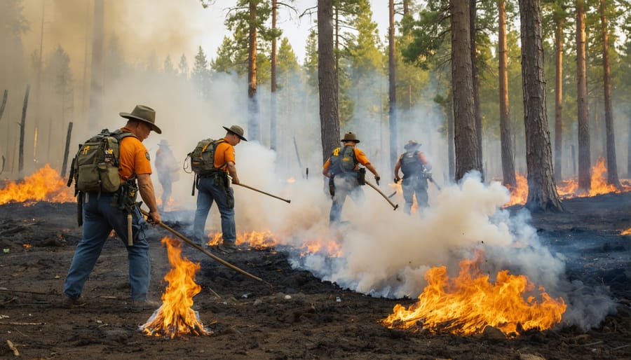 Ontario Parks staff safely managing a controlled forest burn operation