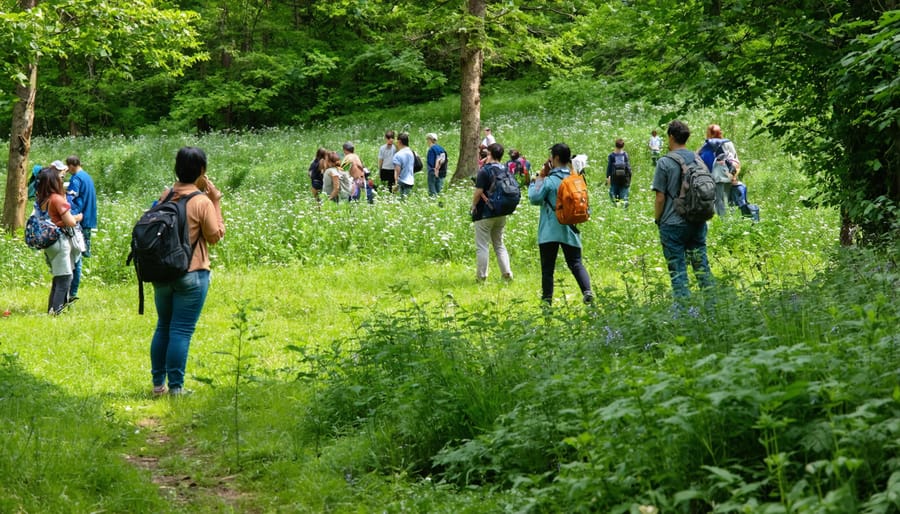 Group of campers learning about wildlife from a park naturalist