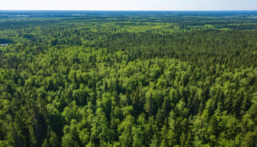 Birds-eye view of Ontario forest showing managed and natural forest sections