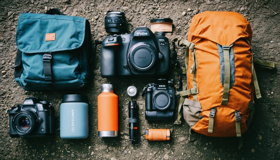 Organized display of solo camping equipment and gear