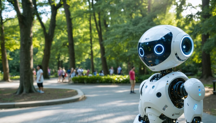 Person using smartphone app for park navigation assistance on forest trail