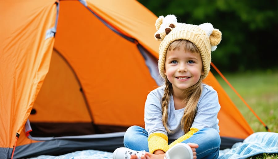 Family at campsite using smartphone for telehealth consultation while camping
