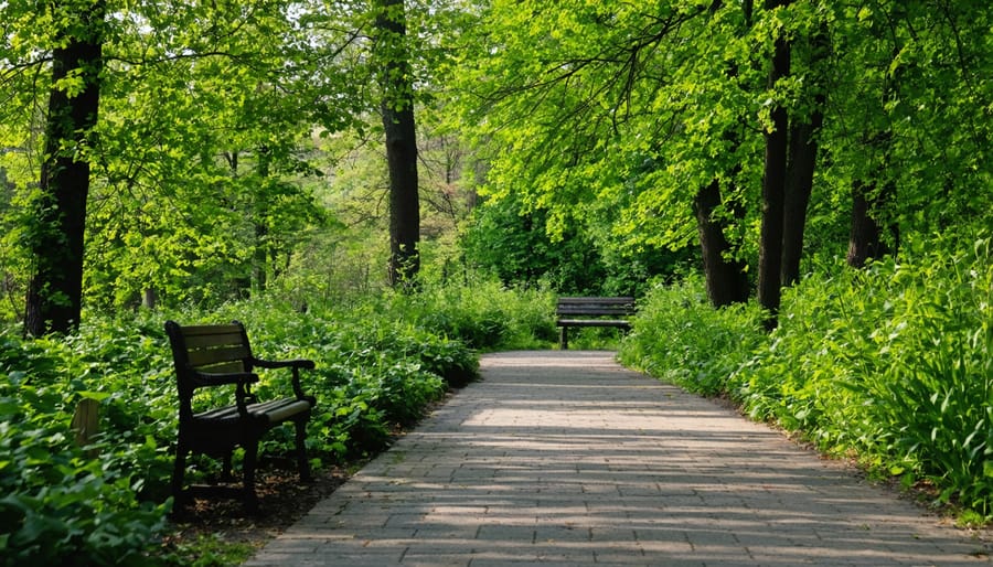 Hands holding smartphone with translation app over park trail map