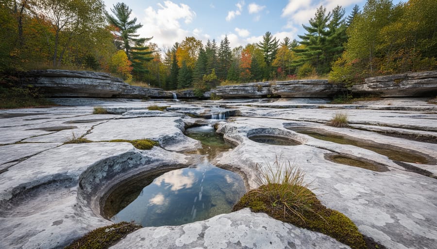 Exposed limestone karst formation showing natural dissolution patterns and surface features
