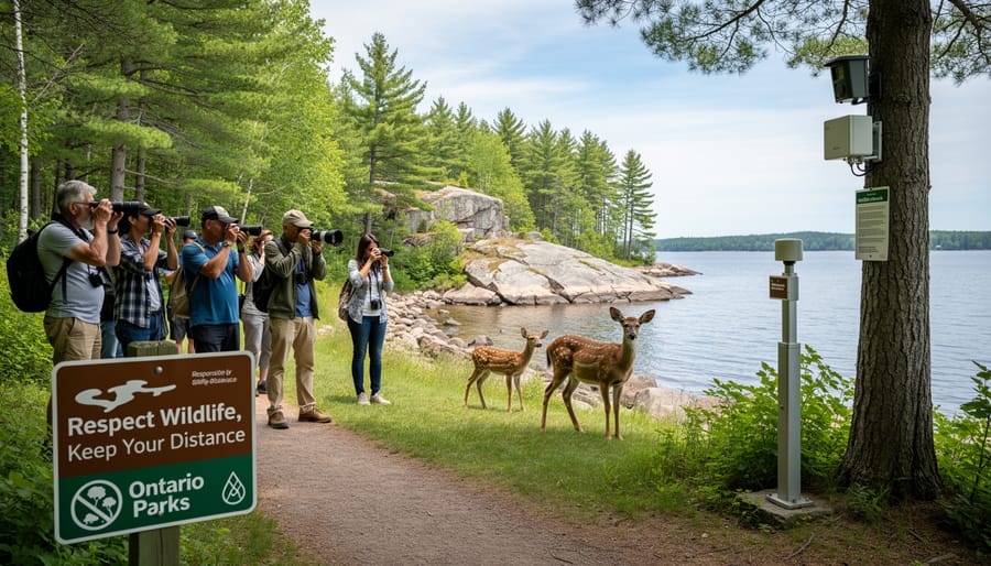 Family observing deer from safe distance on Ontario park trail