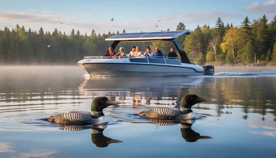 Common loon swimming peacefully in clear Ontario lake water showing detailed plumage