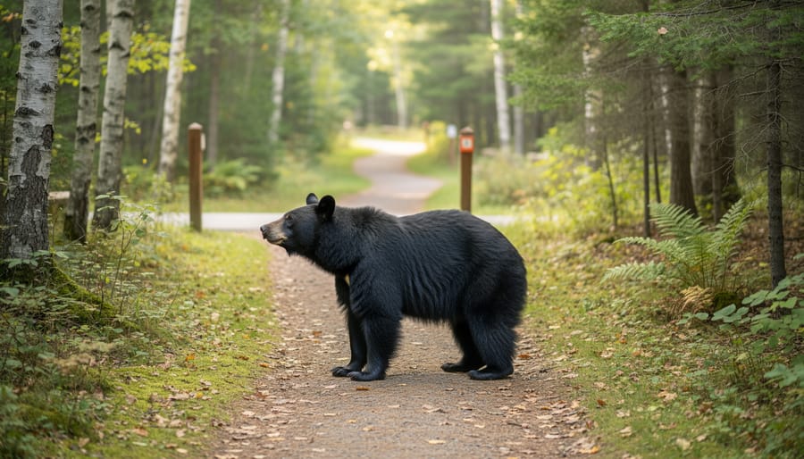 Black bear in natural forest habitat among trees and vegetation