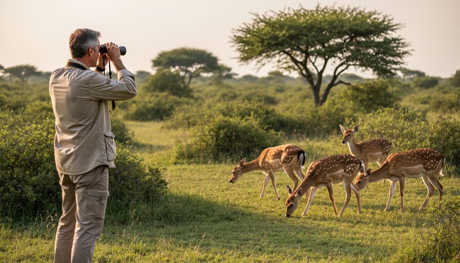 White-tailed deer in natural forest habitat photographed from respectful distance