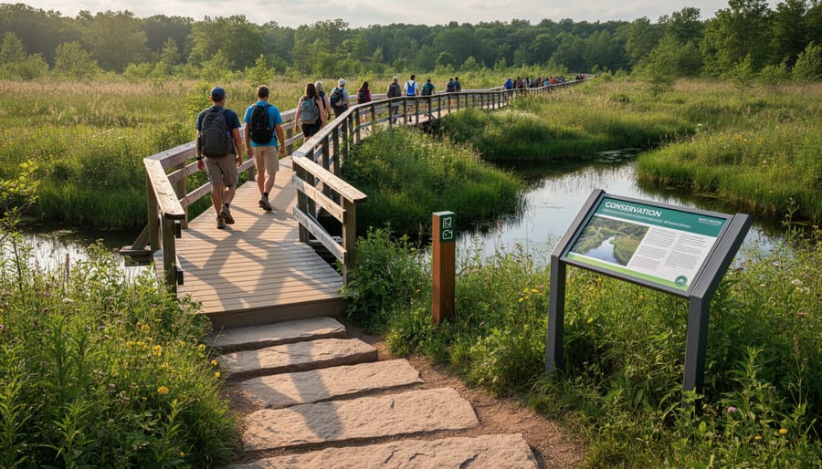 Well-maintained natural hiking trail through Ontario forest showing sustainable design