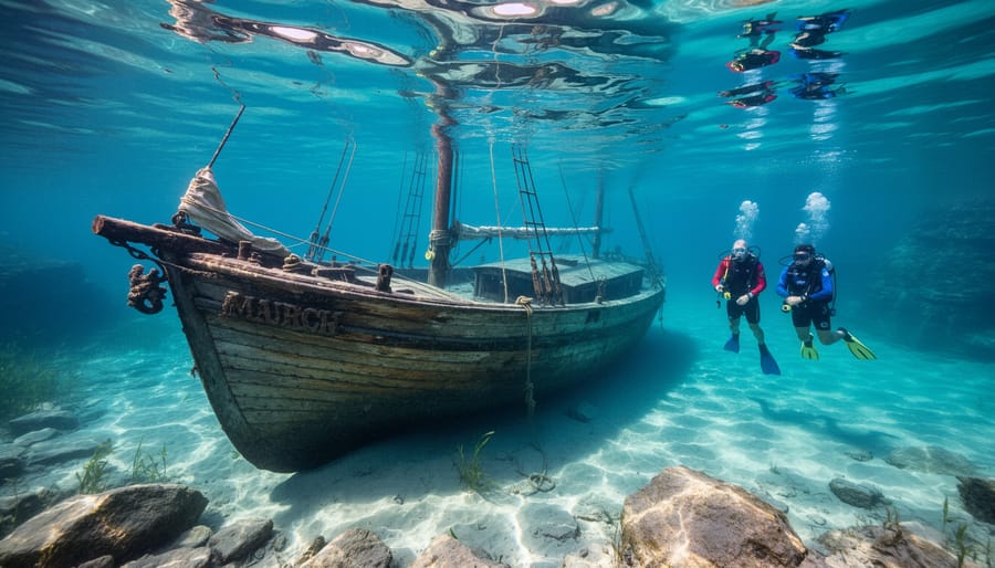 The Sweepstakes shipwreck in shallow turquoise water at Fathom Five National Marine Park