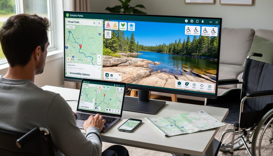 Person viewing nature scenes on tablet while relaxing at home