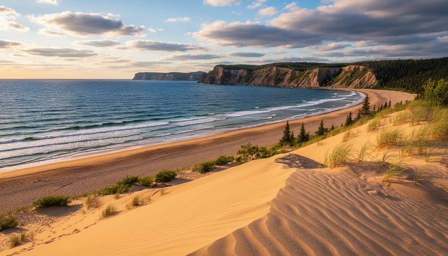 Sand dunes with wild grasses along Lake Superior's rugged shoreline