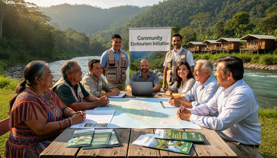 Diverse group of community members collaborating outdoors in Ontario forest setting