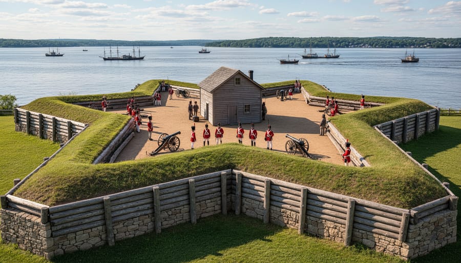 Fort Wellington's stone fortifications overlooking the St. Lawrence River in Prescott
