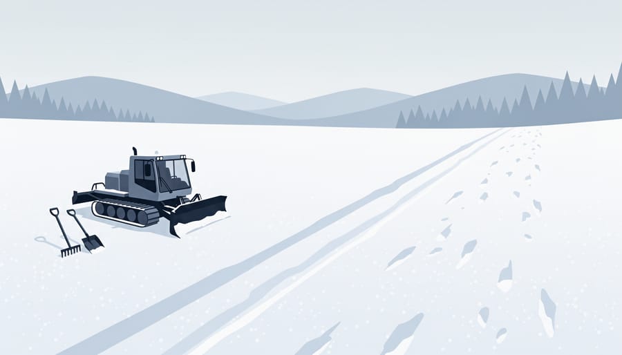 Grooming equipment and groomed trail texture on an Upper Peninsula snowmobile corridor