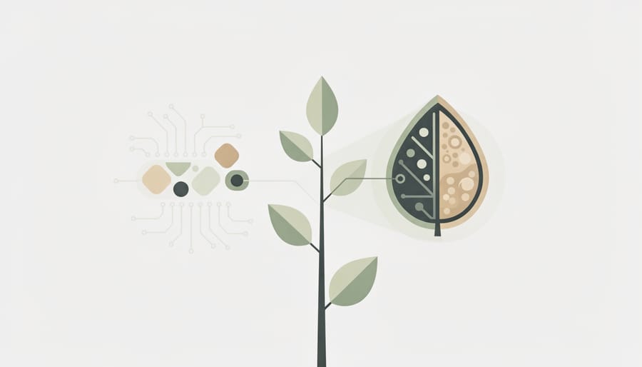 Close-up of milkweed leaves with forest floor elements in the background