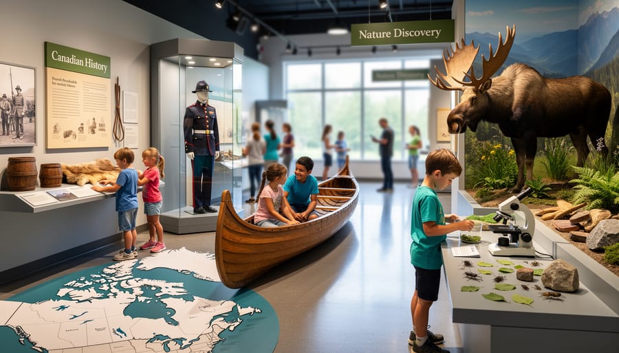 Child and parent interacting with an exhibit inside the Canadian Museum of Nature in Ottawa