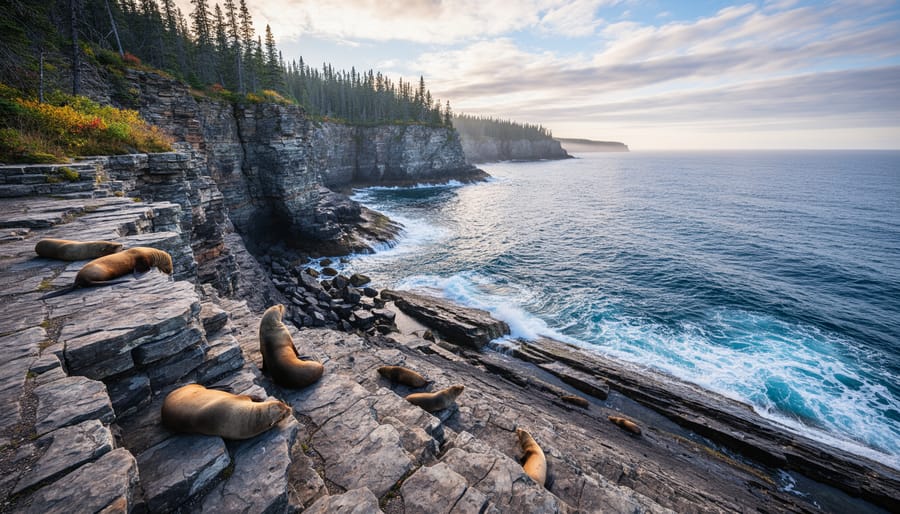 Coastal trail beside Lake Superior with Sea Lion rock formations in the background