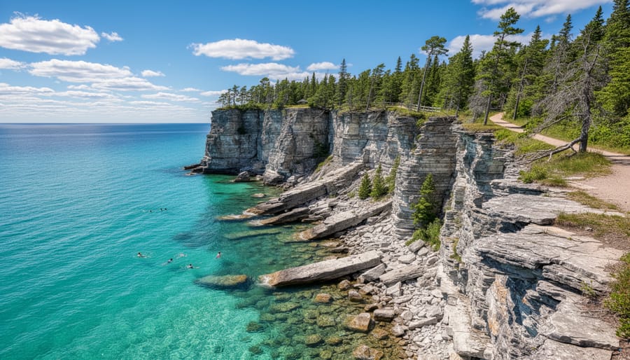 Georgian Bay turquoise water and rocky escarpment view from Bruce Peninsula National Park