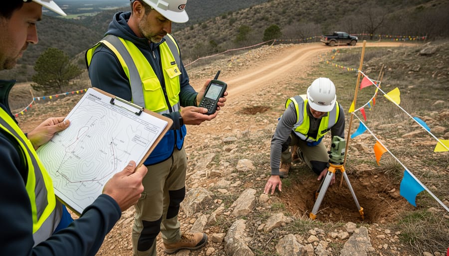 Planner team using a handheld GPS device during a forest site assessment for aerial adventure planning.