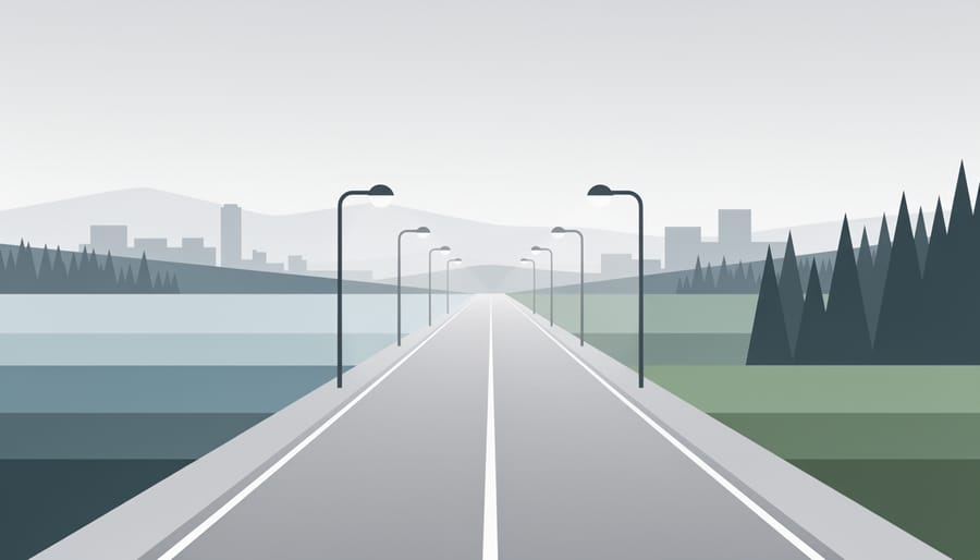 A rural road stretching into the distance with fences and tall grass along the way