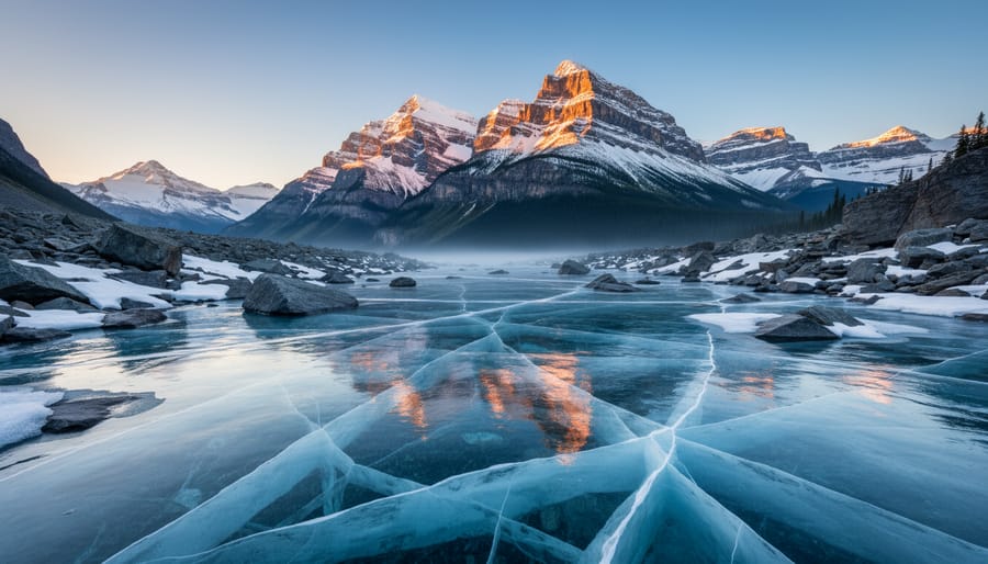 Glacier and mountainous icefield scenery at Columbia Icefields in Jasper National Park