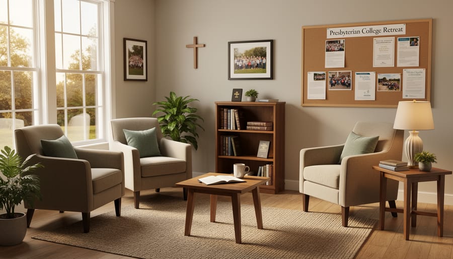 Quiet indoor lounge with comfortable seating and soft natural light