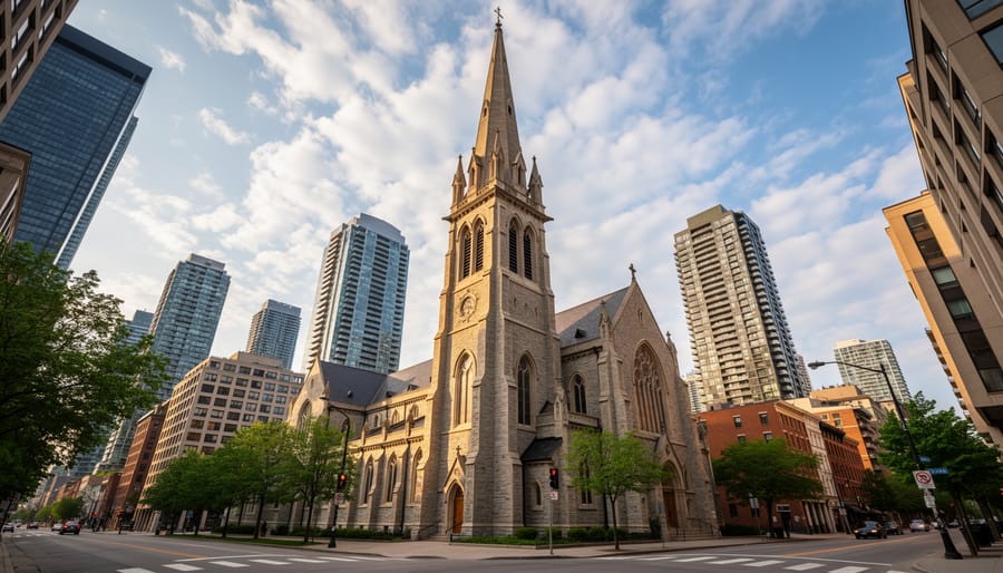 St. James Cathedral steeple and Gothic Revival facade in Toronto